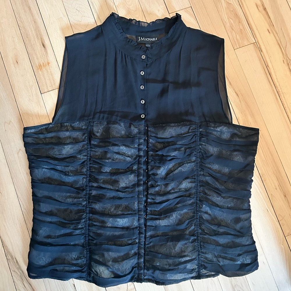 Vintage Women's Black Sleeveless Silk Blouse